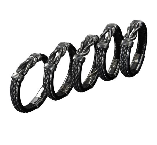 10pcs-Stylish Men’s Black Leather Stainless Steel Infinity Knot Bracelet With Engraved Messages (2pcs Each)|GCJ449|UK seller