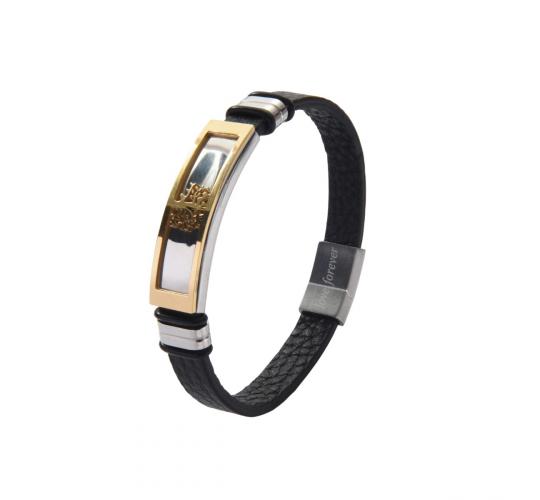 10pcs-Black Leather Men’s Stainless Steel Tree of Life Bracelet|GCJ450|UK seller