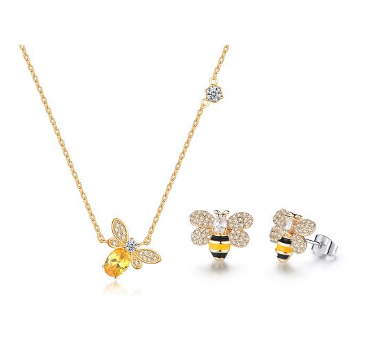 10 Sets-Fashion Cute Bee Crystal Pendant Necklace and Stud Earrings Set|GCJ603-Necklace&Earrings|UK seller