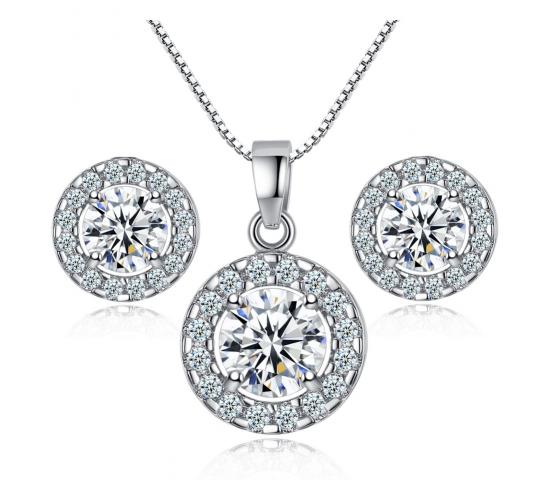10 Sets-Crystal Cubic Zirconia Halo Pendant Necklace and Stud Earrings Jewellery Set|GCJ605-Necklace&Earrings|UK seller