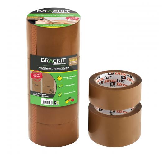 Extra Wide Brown Packing Tape 4 rolls - 2 x 48mm x 66m + 2 x 75mm x 66m - 50mu 