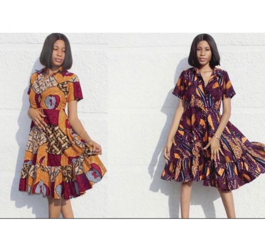 10 lot Womens African print short sleeve midi dresses in gorgeous prints 100% cotton