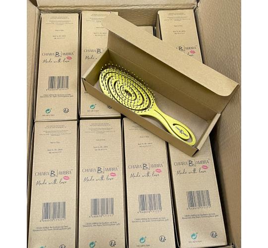Wholesale lot 40 x CHIARA AMBRA Detangling Hair Brush Vegan and Bio Friendly in Yellow