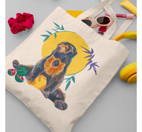 50 Wholesale Sun Bear Tote Bags, Canvas Tote Bags, Bulk Buy Totes, Job Lot, Surplus stock