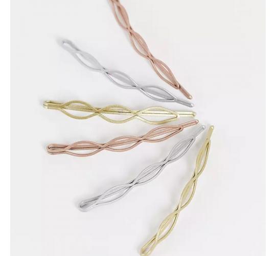 Wholesale Joblot of 30 DesignB London 6 Pack Patterned Hair Grips In Mixed Metal