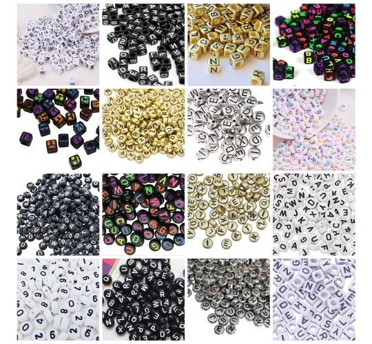 Assorted Alphabet Letter Beads - Joblot - 1000pcs - Gold Silver Black White