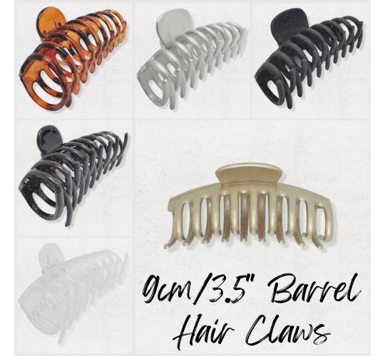 48 Sets of 6 Pieces (288 items) Barrel / Sausage Hair Claw 9cm/3.5" - Silver, Gold, Black, Tort, Clear