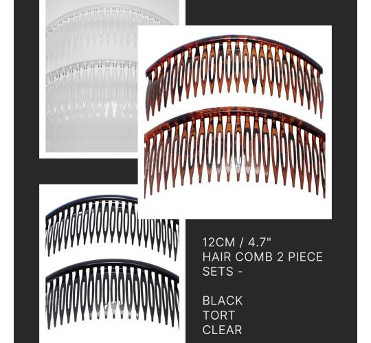 300 Sets of 2 Piece 12cm / 4.7" Large Plastic Hair Comb Combs - Black, Tort and Clear