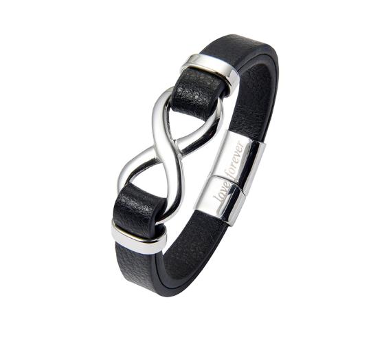 10pcs - Men’s Stylish Black Leather Stainless Steel Infinity Bracelet|GCJ452-Infinity-Love Forever|UK seller