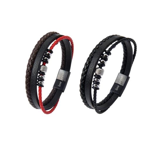 10pcs - Men’s Stylish Black Leather Stainless Steel Infinity Bracelet-Random Colour|GCJ453-Black/Red-Love Forever|UK seller