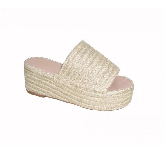 ladies beige wedge mule sandal. sizes 3 x 8