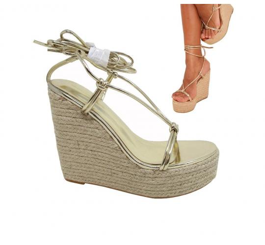 ladies gold strappy wedge espadrille sandal. sizes 3 x 8