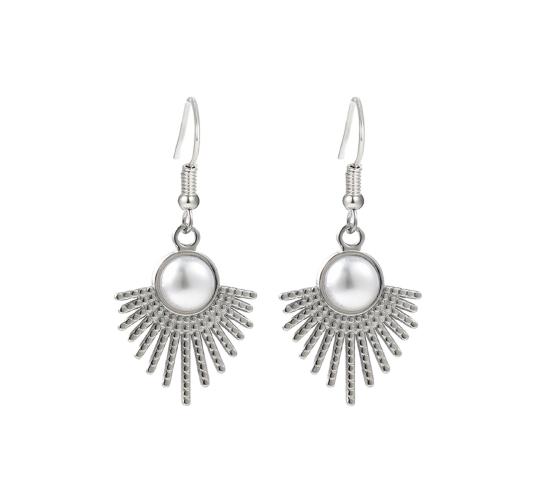 10pcs-Women Round Faux Pearl Fan Shape Hook Earrings in Silver Tone|GCJ610|UK seller