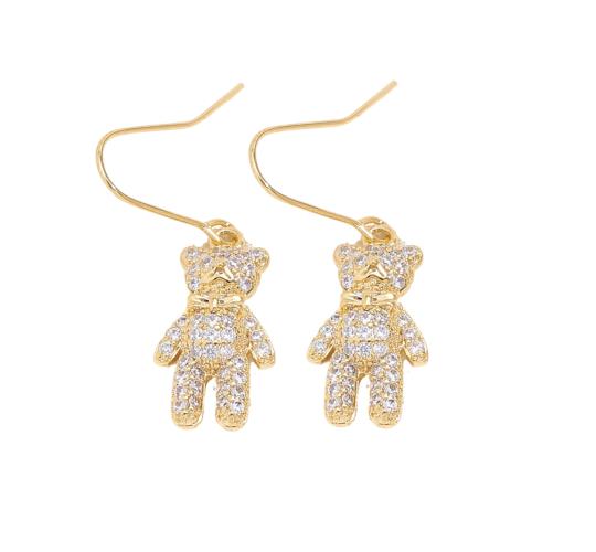 10pcs-Crystal Bear Drop Dangle Earrings in Gold Tone|GCJ711|UK seller