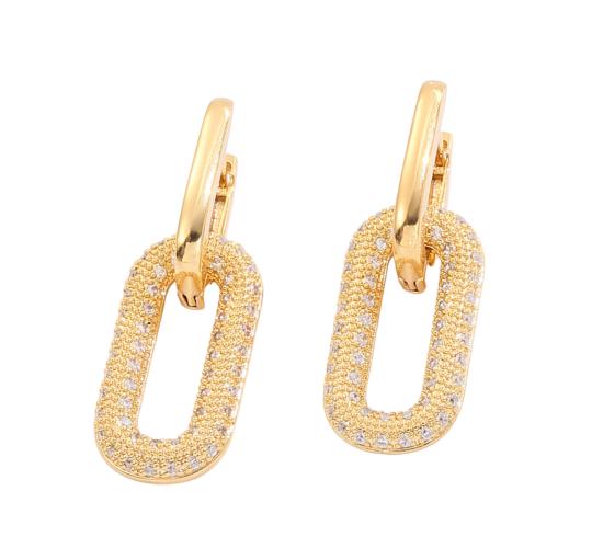 10pcs-Sparkly Crystal Interlocking Chain Hoop Drop Earrings in Gold Tone|GCJ713|UK seller