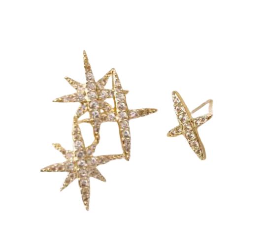 10pcs-Women Sparkly Gold Tone Crystal Stars Stud Earrings|GCJ718|UK seller