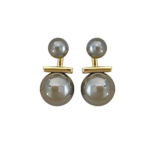 10pcs-Women Double Grey Round Pearl Stud Earrings|GCJ724|UK seller