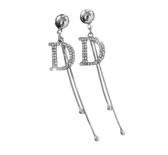 10pcs-Silver Tone Crystal Letter D Tassel Stud Earrings|GCJ726|UK seller