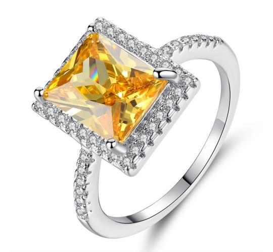 10pcs-Women Crystal Rectangle Amber Diamond Ring|GCJ735-R/9|UK seller