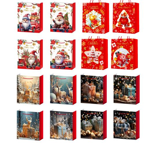 100pcs-Christmas Theme Premium Gift Paper Tote Carry Bags Mixed - Size 26x32x10cm Medium|GCBag008-Medium-100pcs|UK seller