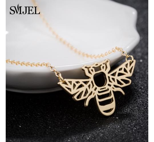 Gold Origami style Geometric Bee Necklace