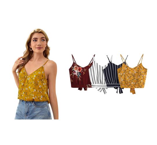 Women's V-Neck Striped Crop Top Job Lot