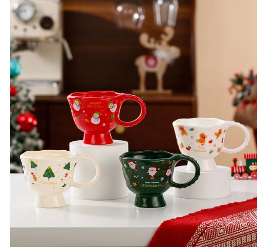16pcs-Christmas Theme Cute Cartoon Ceramic Goblet Coffee Tea Cup (4pcs Each Pattern)|GCVM007-2 Sets|UK Seller