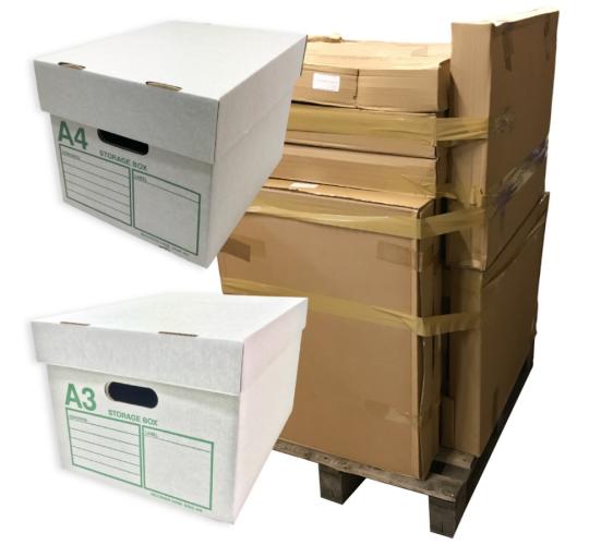 One Off Pallet of 180 Mixed Archive Storage Boxes with Lids - A4 & A3
