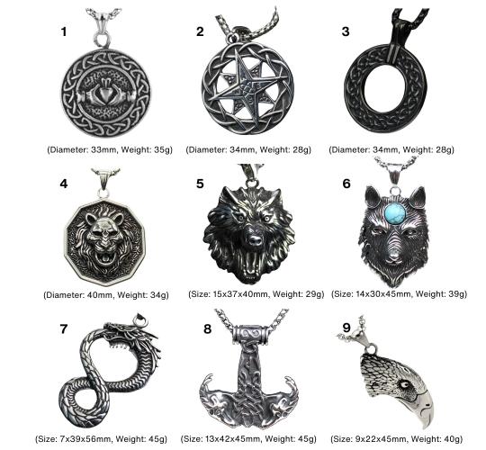 18pcs-Men's Celtic Compass Wolf Goat Dragon Eagle Stainless Steel Pendant Necklaces (2pcs Each Pattern)|GCJ568-575,GCJ577|UK seller