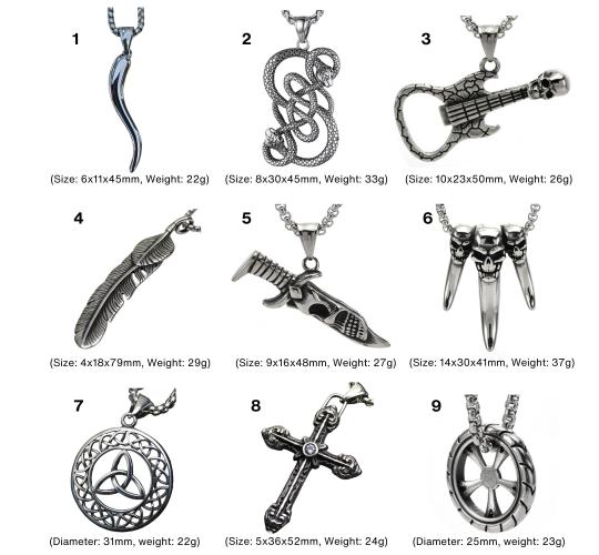 18pcs-Men's Horn Snake Skull Leaf Cross Wheel Stainless Steel Pendant Necklaces (2pcs Each Pattern)|GCJ578-GCJ580, GCJ582-GCJ587|UK seller