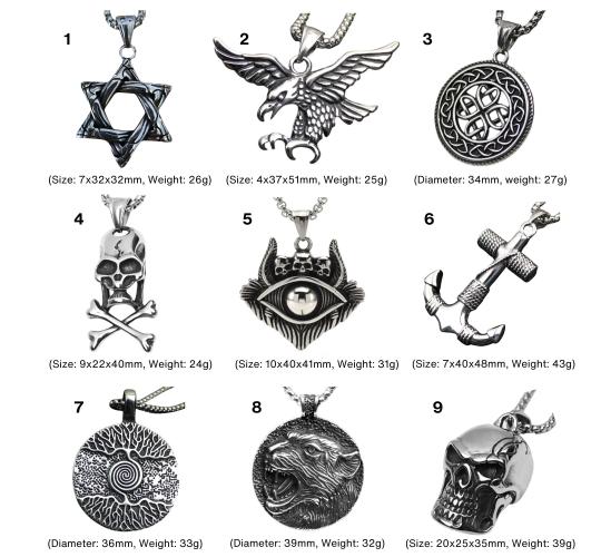 18pcs-Men's Tree of Life Anchor Leopard Eagle Devil Eye Skeleton Stainless Steel Pendant Necklaces (2pcs Each Pattern)|GCJ588-GCJ589, GCJ591-GCJ597|UK