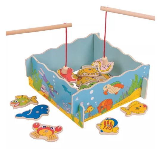 50x Toys Wooden Magnetic Fishing Game Play Set Family Fun Magnet Kids