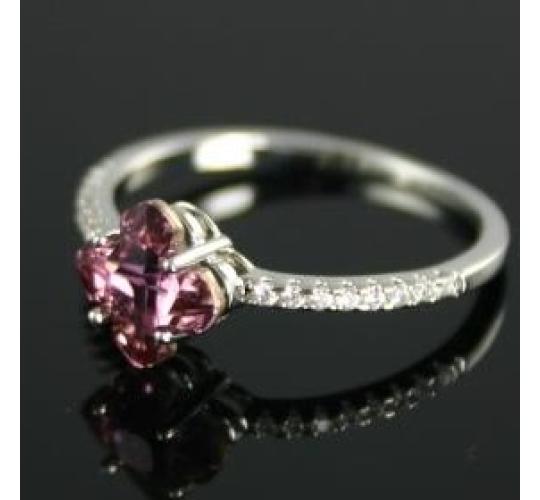 Rings - Quatrefoil amethyst-crystal, clear CZ ring - size Medium -  Joblot 28