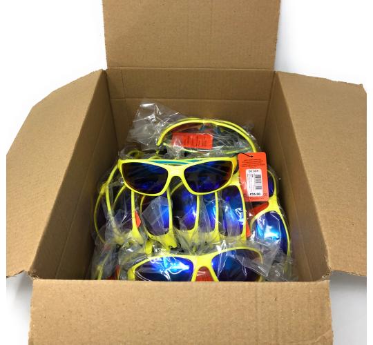 Wholesale Job Lot of 25 x Yellow Men's Sports Wraparound Sunglasses 124J(Ex-Chain Store)