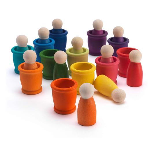 10 Sets of Wooden Pastel Little People in Pods (Each Set includes 12 Pieces)