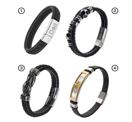 10pcs-Men’s Genuine Black Leather Football Infinity Tree of Life Bracelet With Dad Engraving - Random|GCJ043,GCJ447,GCJ449,GCJ450-Dad|UK seller