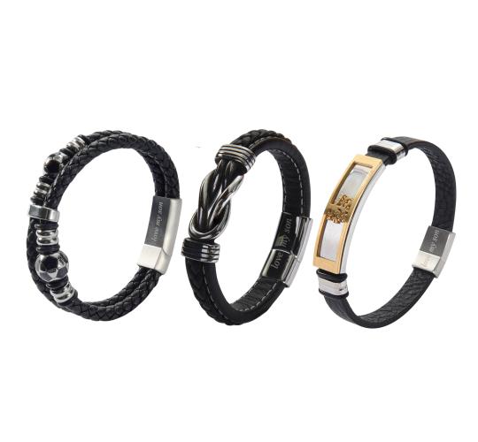 10pcs-Men’s Genuine Black Leather Football Infinity Tree of Life Bracelet With "Love My Son" Engraving - Random|GCJ447,GCJ449,GCJ450-Son|UK seller