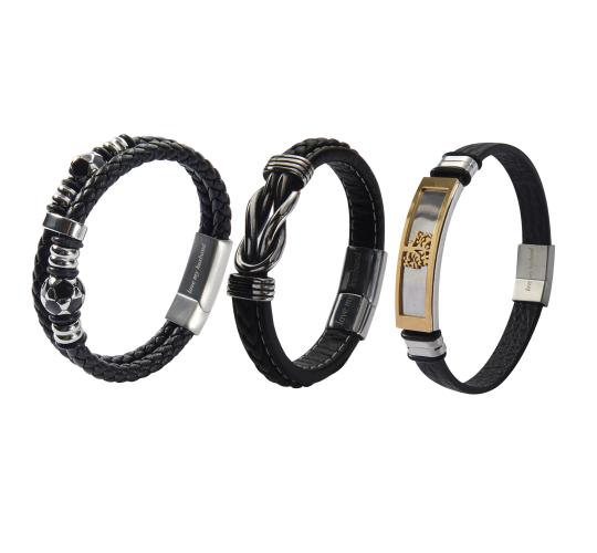 10pcs-Men’s Genuine Black Leather Football Infinity Tree of Life Bracelet With "Love My Husband" Engraving - Random|GCJ447,GCJ449,GCJ450-Husband|UK 