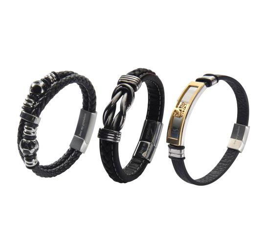 10pcs-Men’s Genuine Black Leather Football Infinity Tree of Life Bracelet With "Love My Grandson" Engraving - Random|GCJ447,GCJ449,GCJ450-Grandson|U