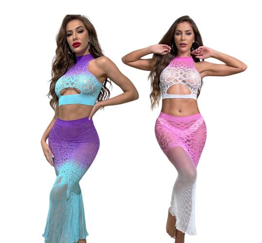20 Sets-Fishnet Hollow Mesh Stretchy Bodysuit Fishtail Nightwear Sexy Women Lingerie Set-Random Colour|GCL155-Random|UK seller