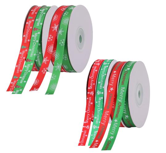 100 Roll Xmas Ribbons 10mm Red Green 25 Yards