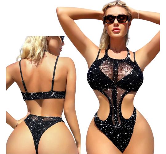 20pcs-Black Hollow Bodysuit Bodystocking Sexy Lingerie for Women with Diamond Gemstone|GCL158|UK seller