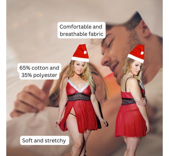 100 Tri Sets - Christmas Mrs Claus Sexy Baby Doll Set + Xmas Hat - 3pc each set, Random Size|GCL081+Xmas Hat|UK seller