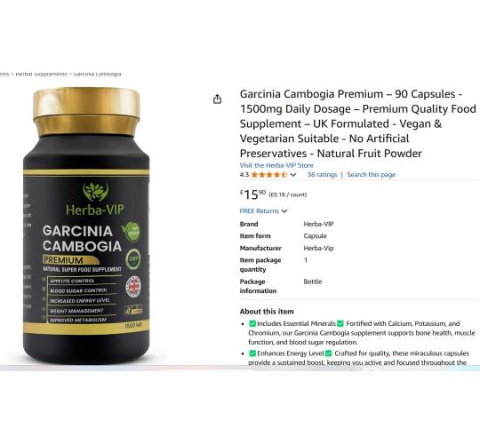 Garcinia Cambogia Premium Food Supplement - 90 Capsules per Bottle