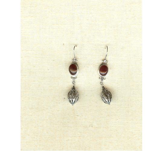 Earrings - Sterling Silver & Cornelian Bead Drop Earrings - Joblot 15
