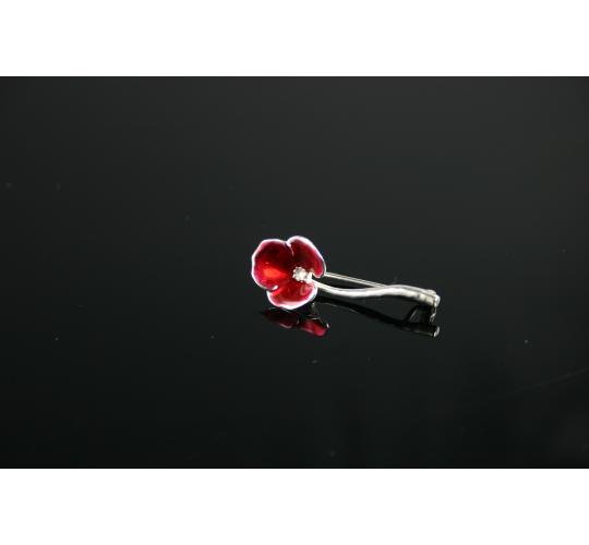 Brooch - Sterling Silver & Red Enamel Poppy Brooch - Joblot 23