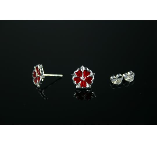 Earrings - Silver & Red Enamel Lancashire Rose Stud Earrings -  Joblot 8