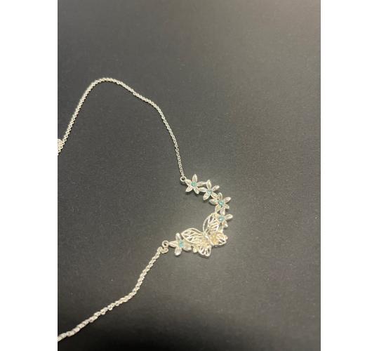Necklace - Sterling Silver Aqua Crystal Flower & Butterfly Necklet - Joblot 11