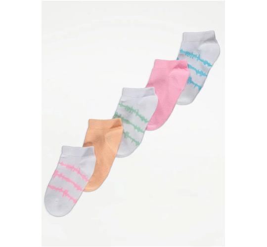 Wholesale Joblot of 6 Kid's Ex-Chainstore Tie Dye Stripe Trainer Liner Socks 5Pk