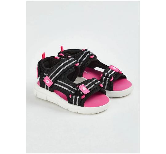 One Off Joblot of 11 Girl's Ex-Chainstore Black Stripe Flower Trekker Sandals